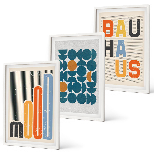 3 paveikslų rinkinys su rėmais Bauhaus geometriniai raštai
