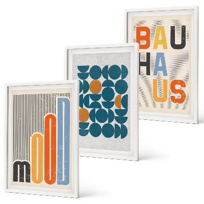 3 paveikslų rinkinys su rėmais Bauhaus geometriniai raštai