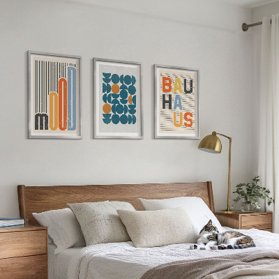 3 paveikslų rinkinys su rėmais Bauhaus geometriniai raštai