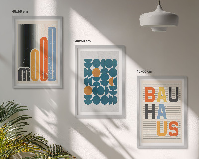 3 paveikslų rinkinys su rėmais Bauhaus geometriniai raštai