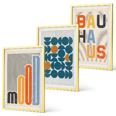3 paveikslų rinkinys su rėmais Bauhaus geometriniai raštai