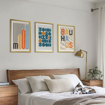 3 paveikslų rinkinys su rėmais Bauhaus geometriniai raštai