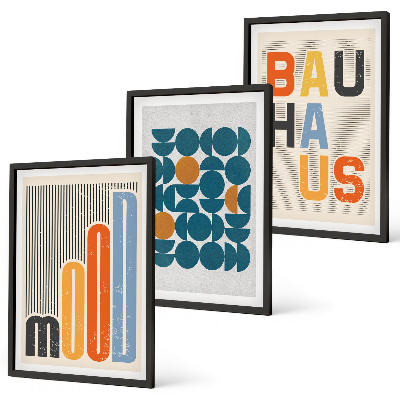 3 paveikslų rinkinys su rėmais Bauhaus geometriniai raštai