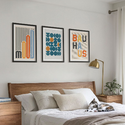 3 paveikslų rinkinys su rėmais Bauhaus geometriniai raštai