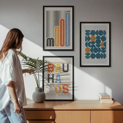 3 paveikslų rinkinys su rėmais Bauhaus geometriniai raštai