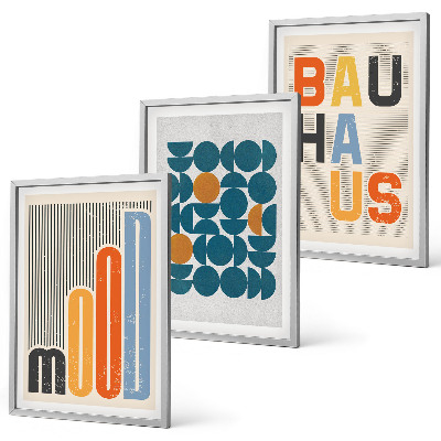 3 paveikslų rinkinys su rėmais Bauhaus geometriniai raštai