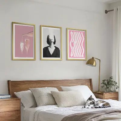 3 paveikslų rinkinys su rėmais stilingas šampano portretas poilsio tema