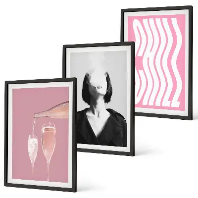 3 paveikslų rinkinys su rėmais stilingas šampano portretas poilsio tema