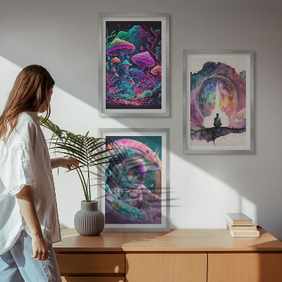 3 paveikslų rinkinys su rėmais Spalvingos fantazijos meno iliustracijos