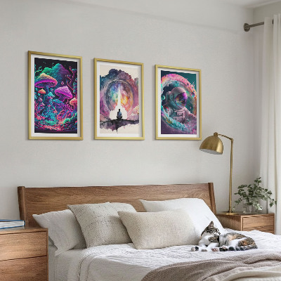 3 paveikslų rinkinys su rėmais Spalvingos fantazijos meno iliustracijos