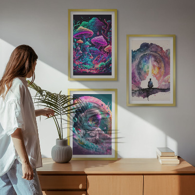3 paveikslų rinkinys su rėmais Spalvingos fantazijos meno iliustracijos