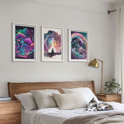 3 paveikslų rinkinys su rėmais Spalvingos fantazijos meno iliustracijos