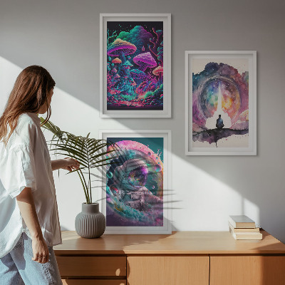 3 paveikslų rinkinys su rėmais Spalvingos fantazijos meno iliustracijos