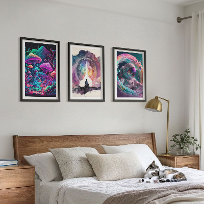 3 paveikslų rinkinys su rėmais Spalvingos fantazijos meno iliustracijos