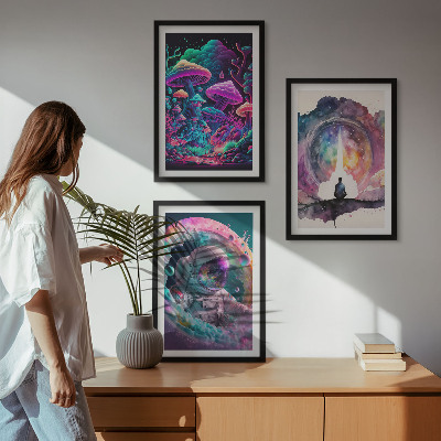 3 paveikslų rinkinys su rėmais Spalvingos fantazijos meno iliustracijos