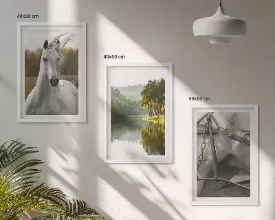 Įrėmintas triptikas Baltųjų arklių upės gamtos vaizdas