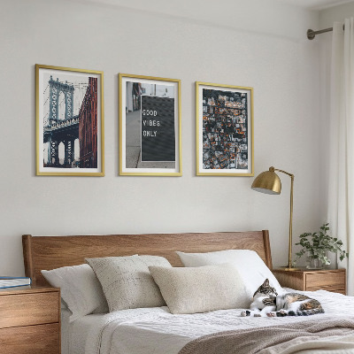 3 paveikslų rinkinys su rėmais Tilto miesto užrašai paukščio vaizdu