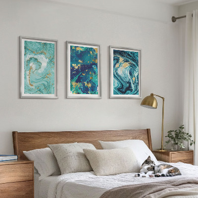 3 paveikslų rinkinys su rėmais Turkio spalvos dažų abstrakcija