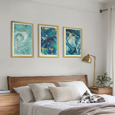 3 paveikslų rinkinys su rėmais Turkio spalvos dažų abstrakcija