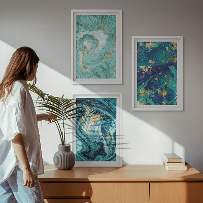 3 paveikslų rinkinys su rėmais Turkio spalvos dažų abstrakcija