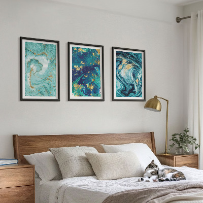 3 paveikslų rinkinys su rėmais Turkio spalvos dažų abstrakcija