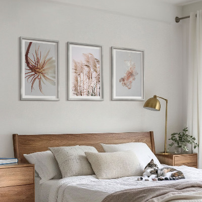 3 paveikslų rinkinys su rėmais Žolės gėlių šviesaus fono rinkinys