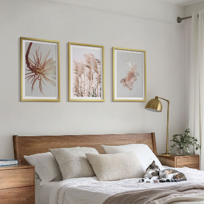 3 paveikslų rinkinys su rėmais Žolės gėlių šviesaus fono rinkinys