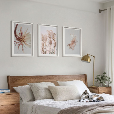 3 paveikslų rinkinys su rėmais Žolės gėlių šviesaus fono rinkinys
