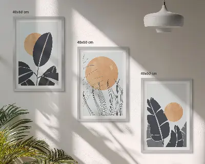 Augalų raštų minimalistinių paveikslų rinkinys 3 dalių rinkinys su rėmais