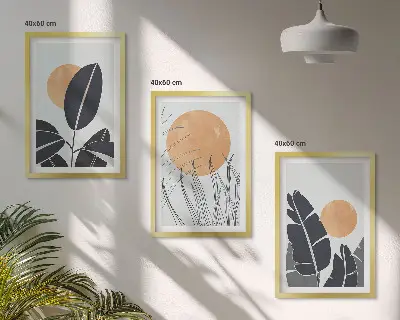 Augalų raštų minimalistinių paveikslų rinkinys 3 dalių rinkinys su rėmais