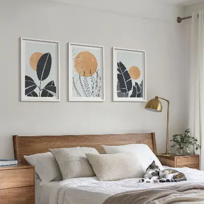 Augalų raštų minimalistinių paveikslų rinkinys 3 dalių rinkinys su rėmais
