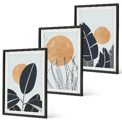 Augalų raštų minimalistinių paveikslų rinkinys 3 dalių rinkinys su rėmais