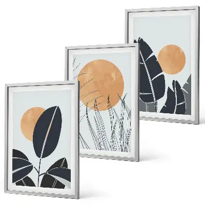Augalų raštų minimalistinių paveikslų rinkinys 3 dalių rinkinys su rėmais