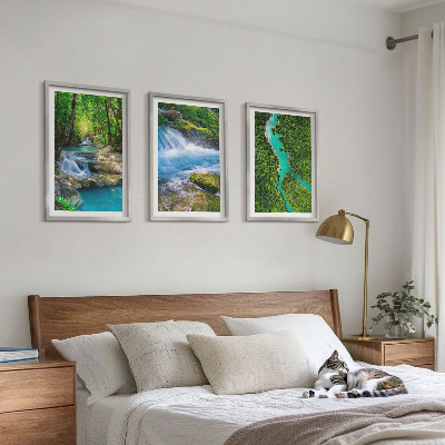 3 paveikslų rinkinys su rėmais Žali miškai, krištoliniai vandenys