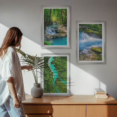 3 paveikslų rinkinys su rėmais Žali miškai, krištoliniai vandenys