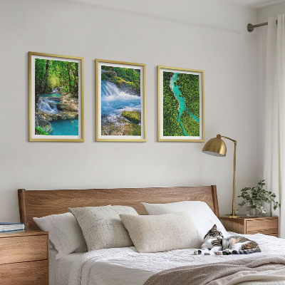 3 paveikslų rinkinys su rėmais Žali miškai, krištoliniai vandenys