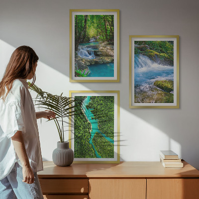 3 paveikslų rinkinys su rėmais Žali miškai, krištoliniai vandenys