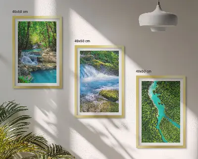Žali miškai, krištoliniai vandenys 3 paveikslų rinkinys su rėmais