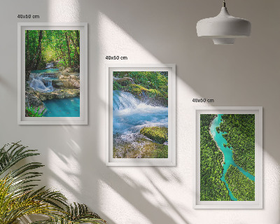 3 paveikslų rinkinys su rėmais Žali miškai, krištoliniai vandenys