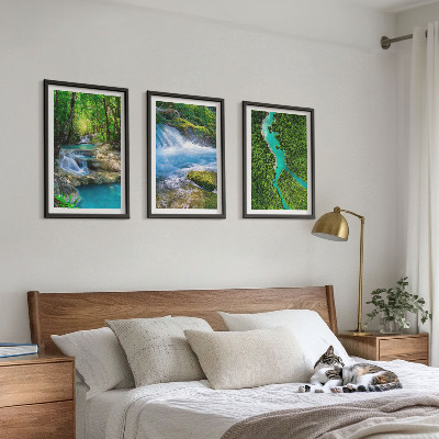 3 paveikslų rinkinys su rėmais Žali miškai, krištoliniai vandenys