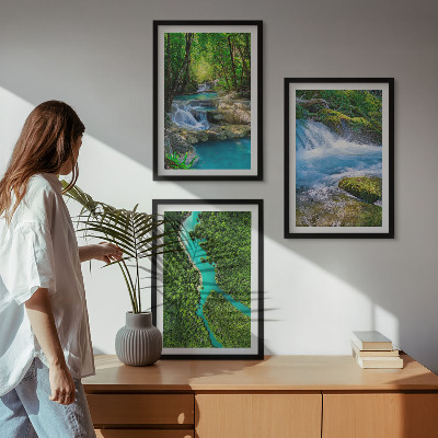 3 paveikslų rinkinys su rėmais Žali miškai, krištoliniai vandenys