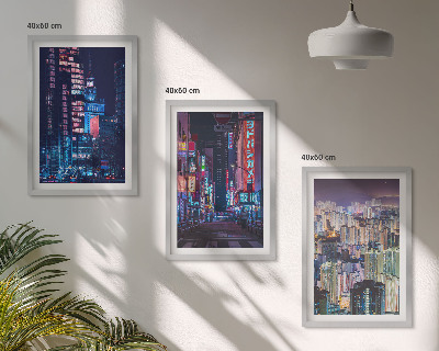 3 paveikslų rinkinys su rėmais Naktinio miesto neoninės šviesos