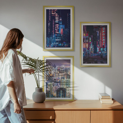 3 paveikslų rinkinys su rėmais Naktinio miesto neoninės šviesos