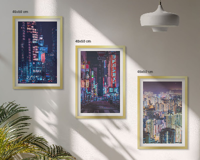 3 paveikslų rinkinys su rėmais Naktinio miesto neoninės šviesos