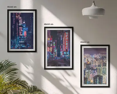 Naktinio miesto neoninės šviesos 3 paveikslų rinkinys su rėmais