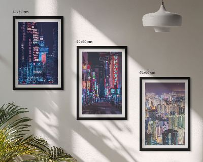 3 paveikslų rinkinys su rėmais Naktinio miesto neoninės šviesos