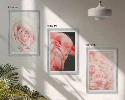 3 paveikslų rinkinys su rėmais Subtiliai pastelinės rožinės spalvos flamingai