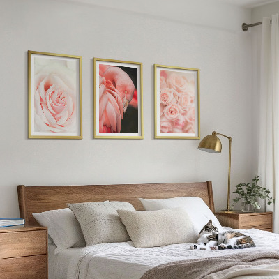 3 paveikslų rinkinys su rėmais Subtiliai pastelinės rožinės spalvos flamingai