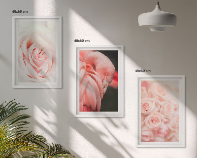 3 paveikslų rinkinys su rėmais Subtiliai pastelinės rožinės spalvos flamingai