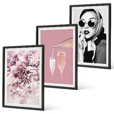3 paveikslų rinkinys su rėmais Rožių žiedai ir elegantiška ponia